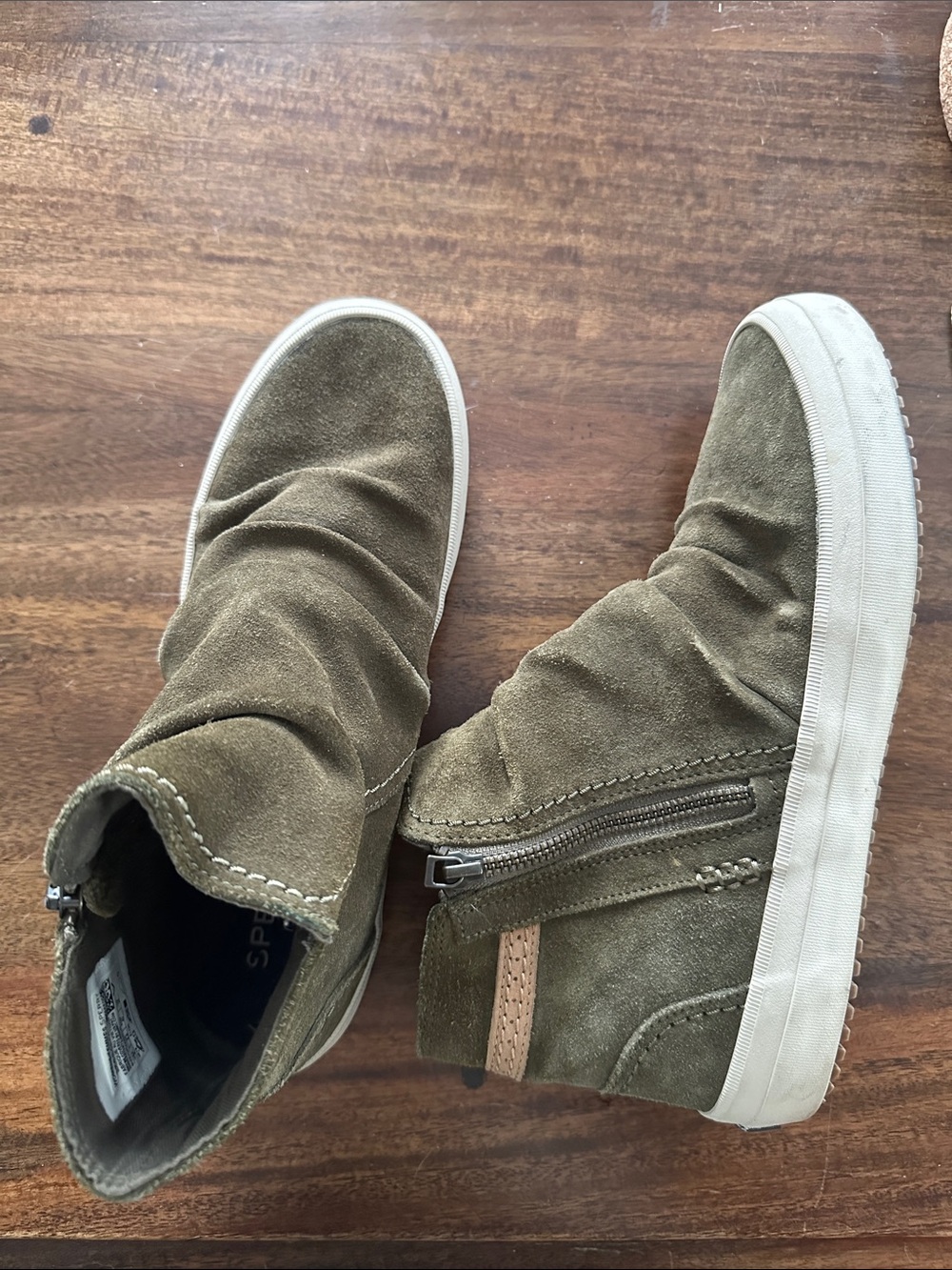 Sperry Olive Green Suede Side zip High-Top Sneakers - Picture 4 of 5